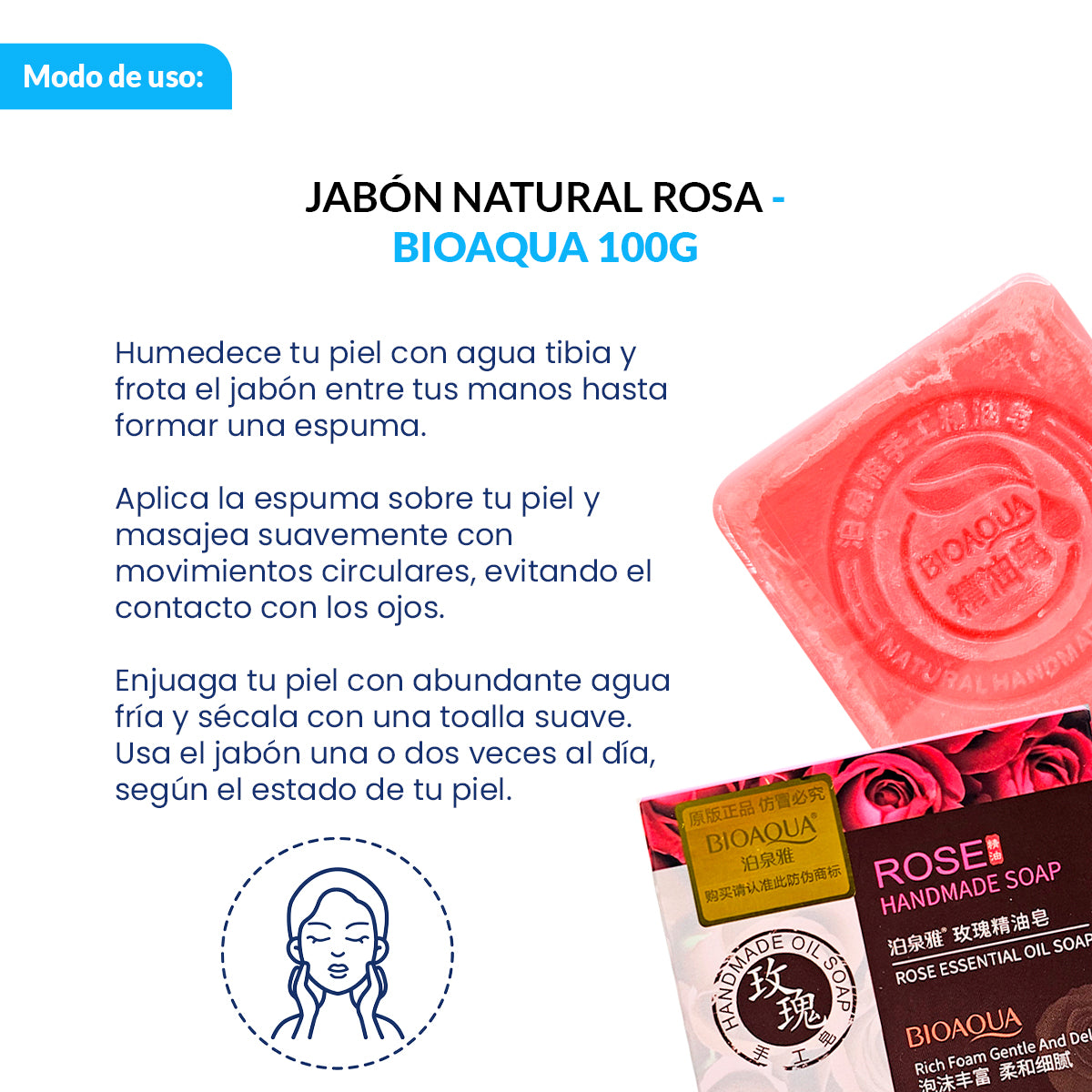 Jabón Natural de Rosas Bioaqua 100g Desintoxicante