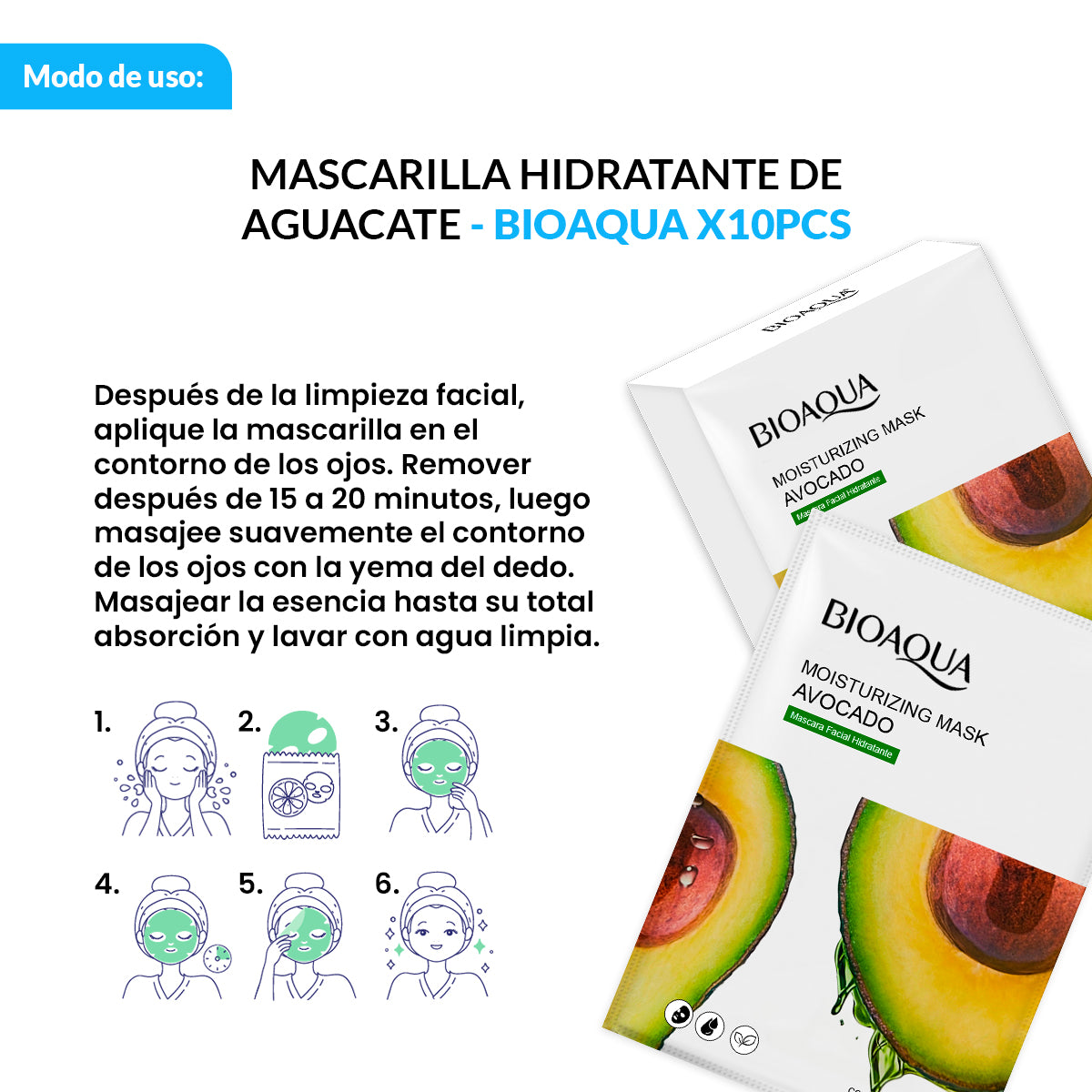 MASCARILLA FACIAL HIDRATANTE DE AGUACATE 25gX10 Pcs - BIOAQUA