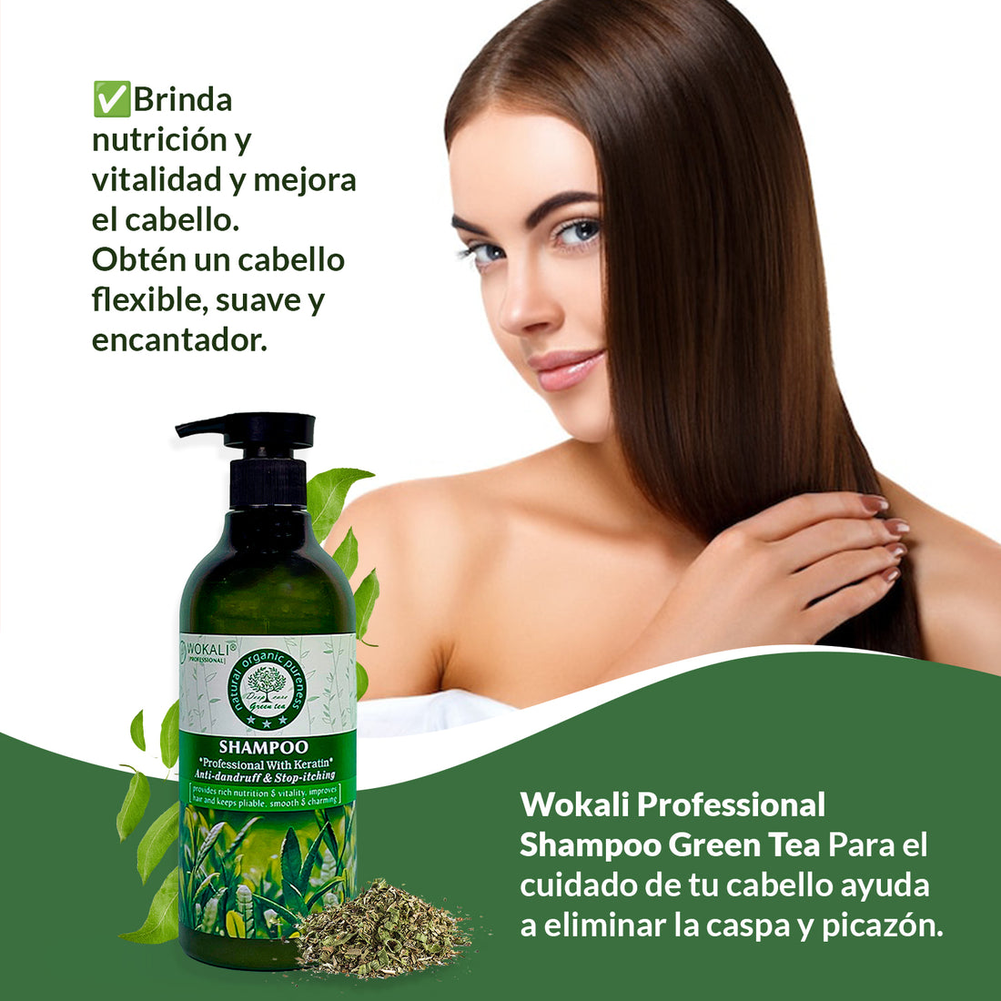 Shampoo de Té Verde 550ml - Wokali