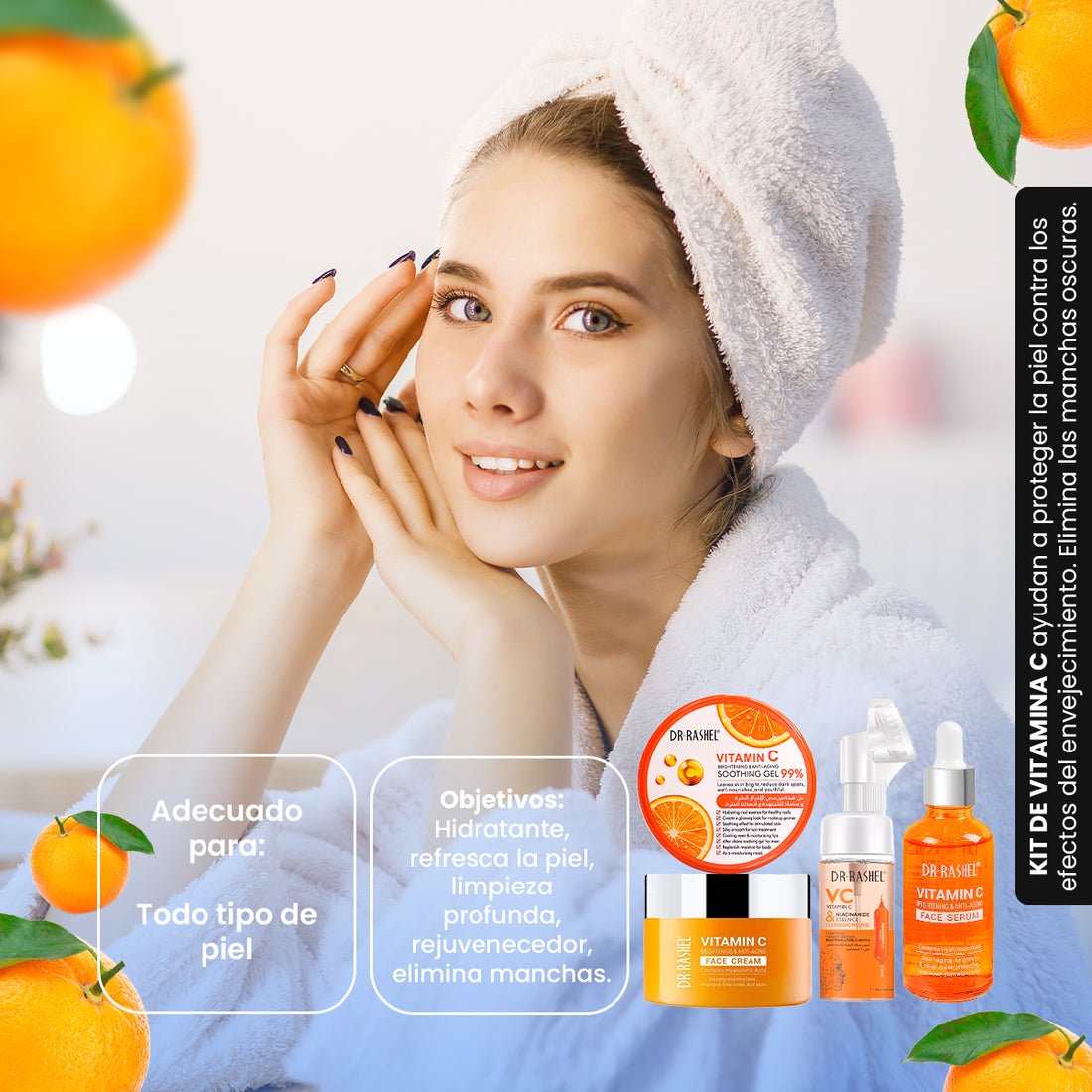 Combo Vitamina C Serum, Crema, Limpiador, Gel Calmante - Dr Rashel