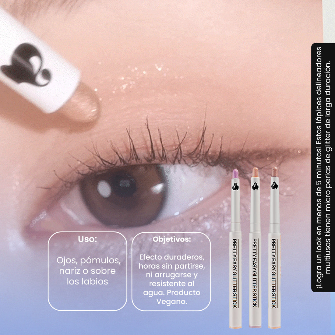 PRETTY EASY GLITTER STICK No.6 WEE HOURS + No.7 SHEER SKIN + No.8 NUDY MORN