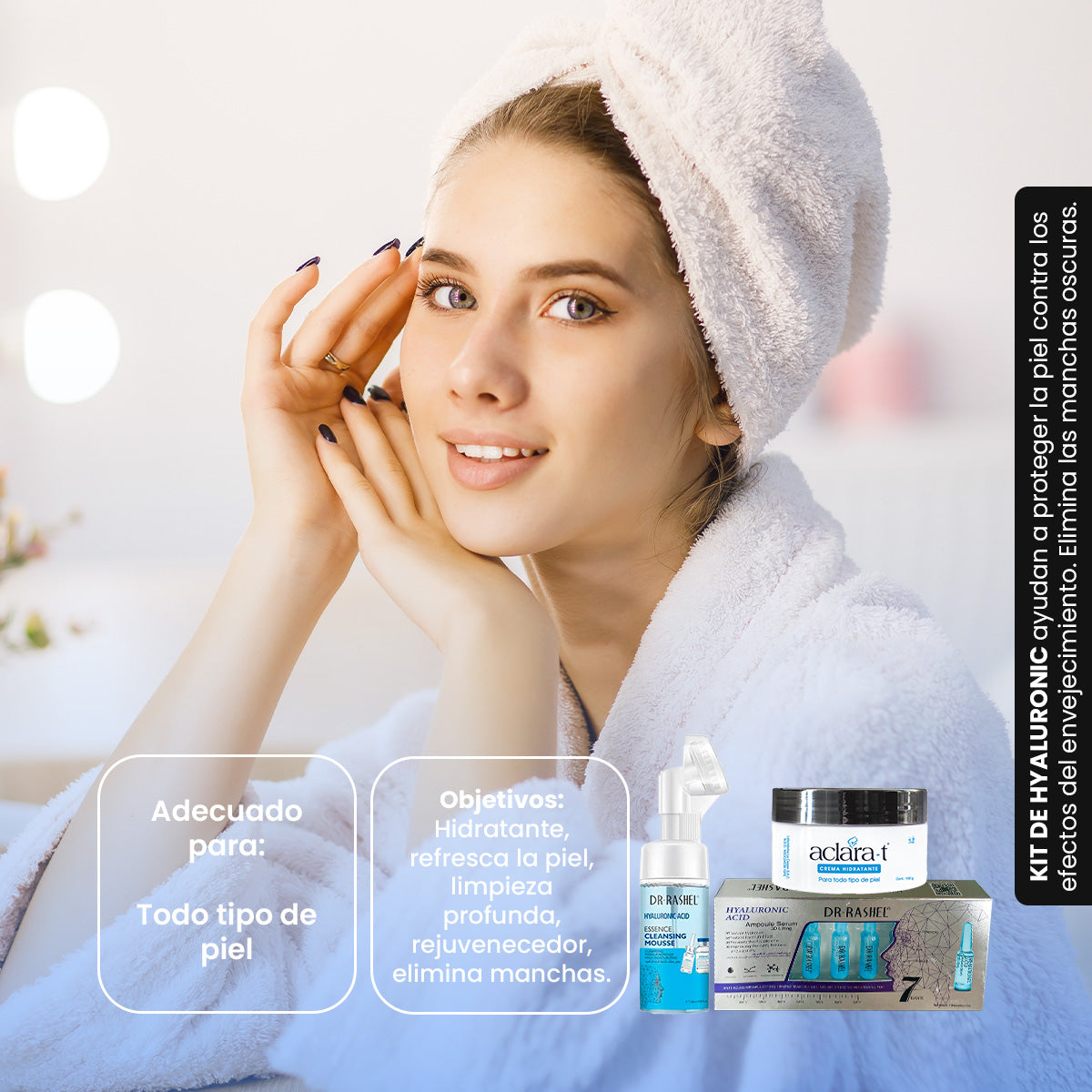 Combo Hyaluronic Limpiador, crema, ampollas faciales