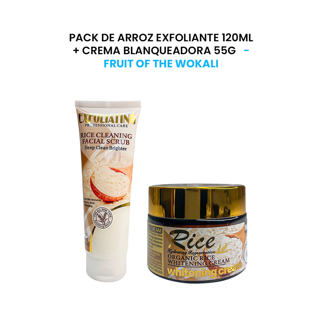 Pack de Arroz Exfoliante 120ML + Crema blanqueadora 55G - Fruit of the Wokali