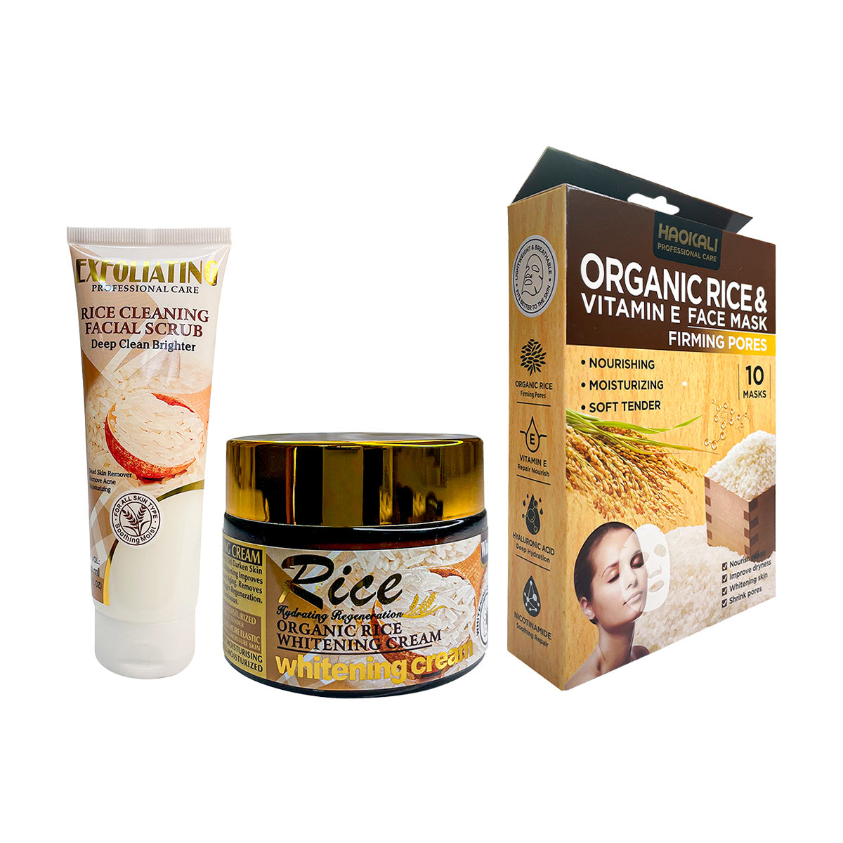 COMBO - Exfoliante + crema facial + mascarilla de arroz - Fruit of the wokali