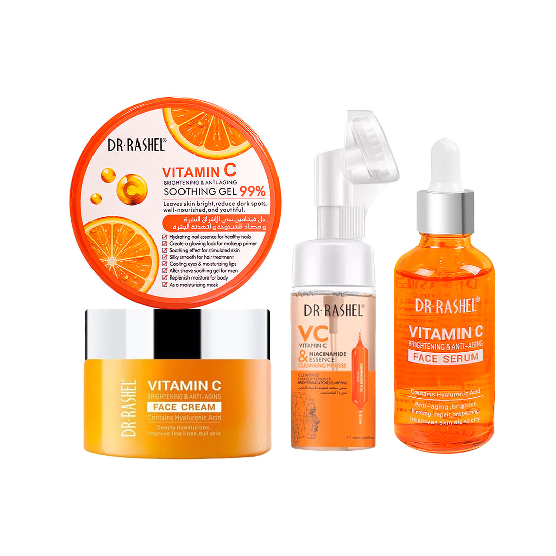 Combo Vitamina C Serum, Crema, Limpiador, Gel Calmante - Dr Rashel