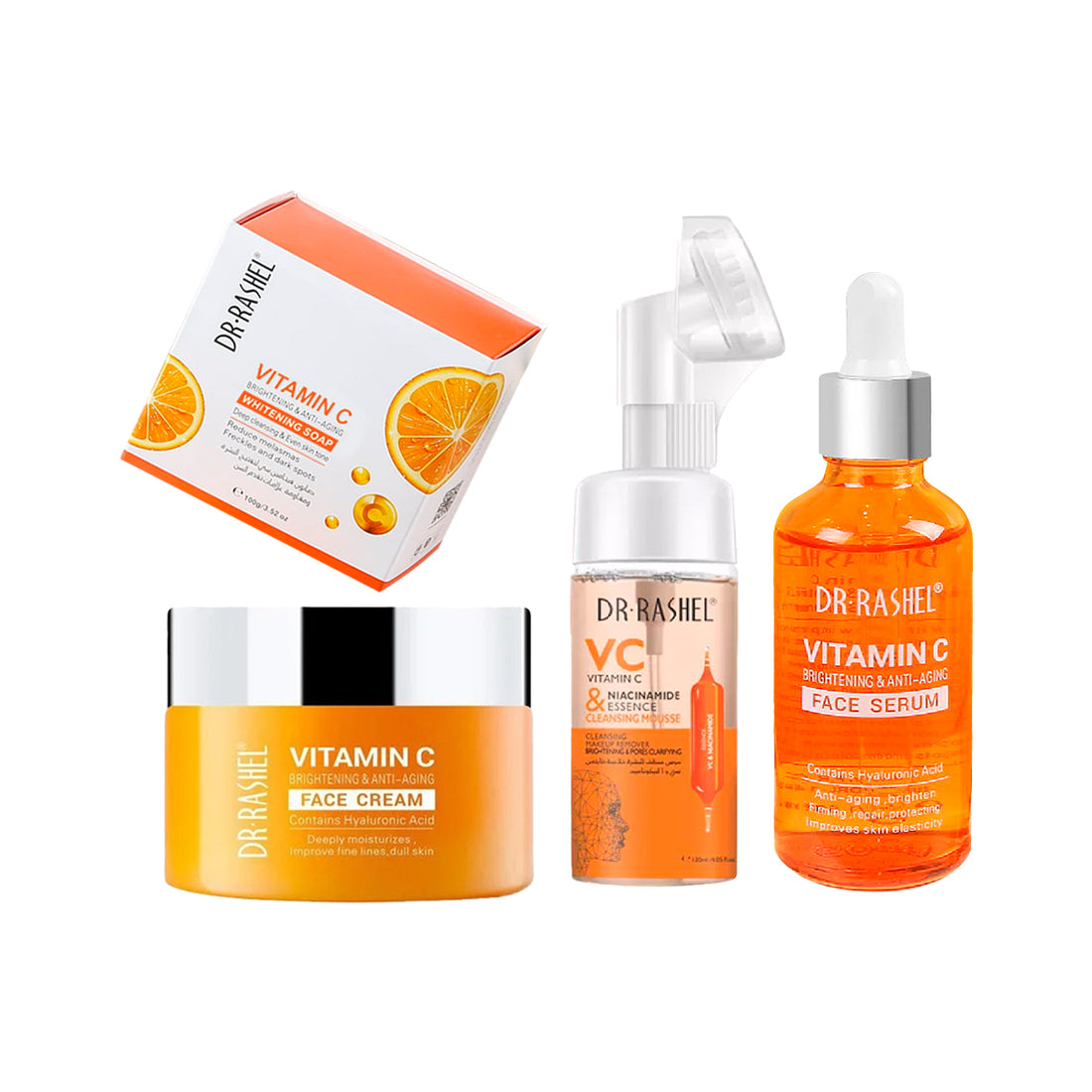 Combo Vitamina C Serum, Crema, Limpiador, Jabón Blanqueador - Dr Rashel