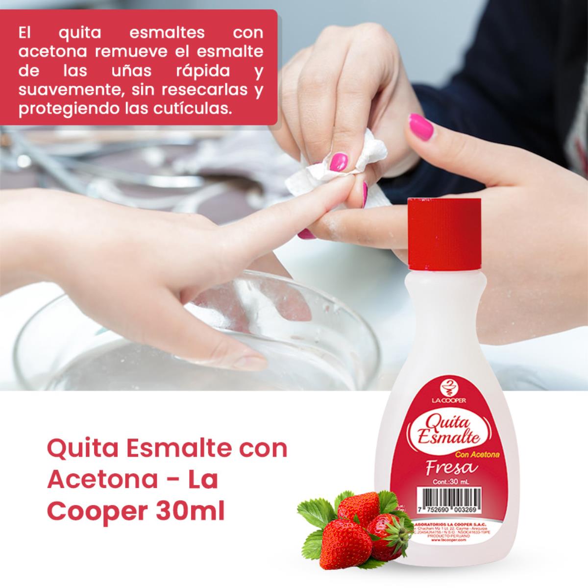 Quita Esmalte con Acetona Fresa 30ml - La Cooper