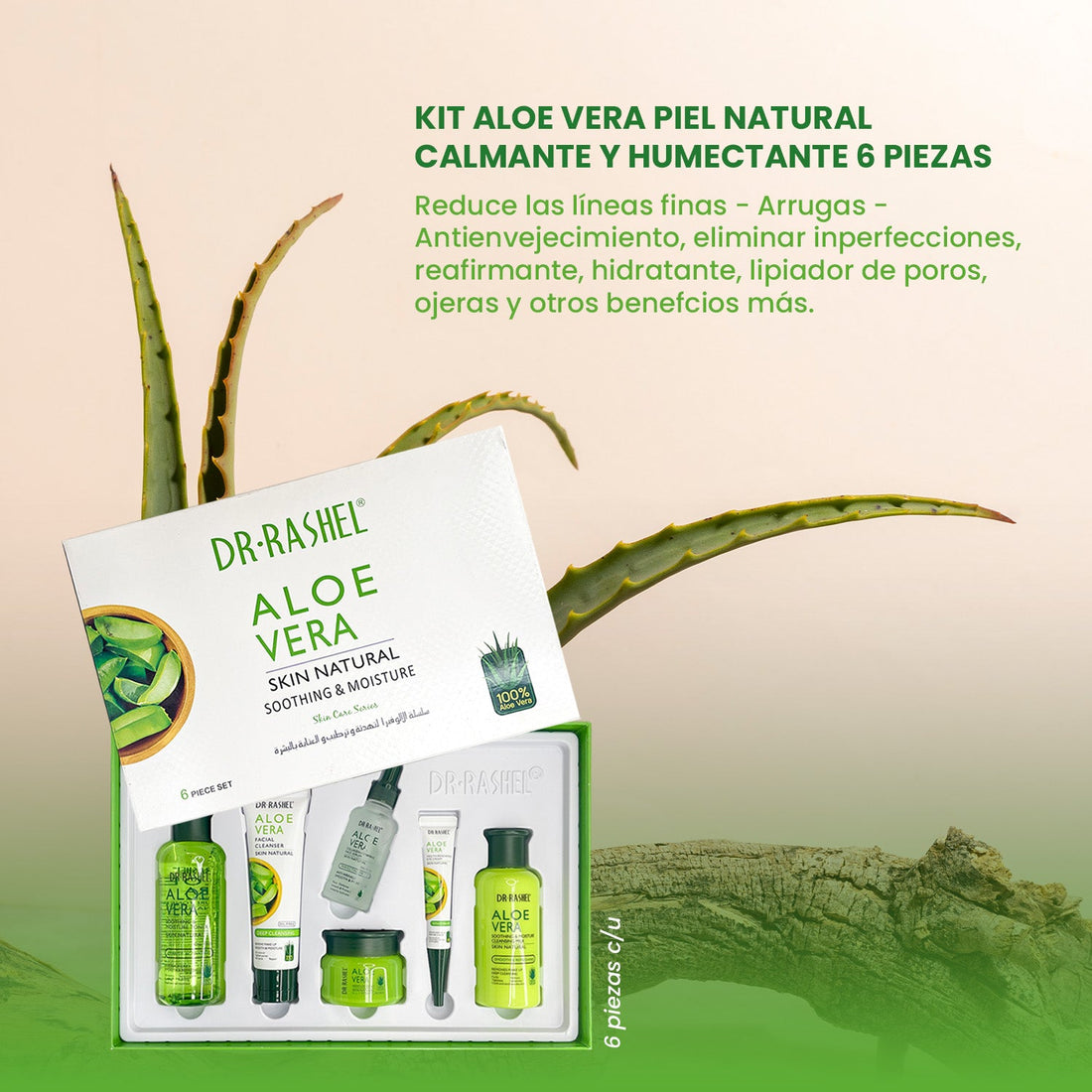 Kit Aloe vera Piel Natural Calmante y Humectante 6 piezas