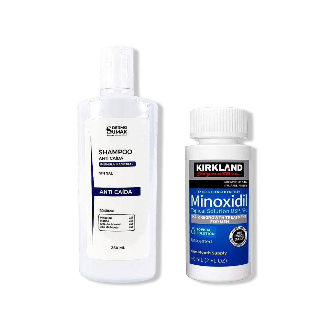 SHAMPOO ANTICAIDA SIN SAL 250ML + MINOXIDIL LÍQUIDO KIRKLAND 60ML