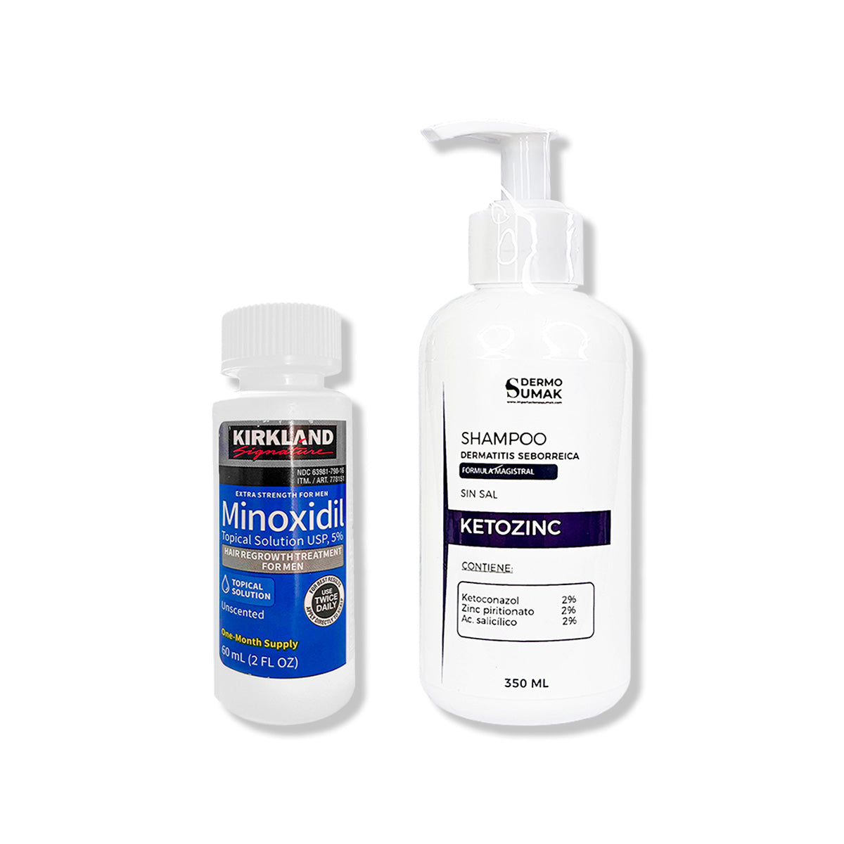 MINOXIDIL LÍQUIDO 60ML + SHAMPOO KETOZINC CABELLO GRASO 350ML