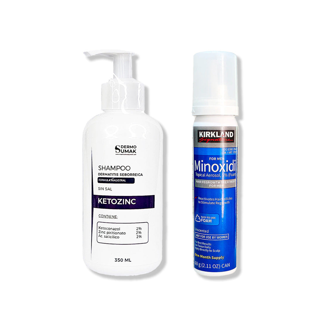 MINOXIDIL ESPUMA KIRKLAND 60ML + SHAMPOO KETOZINC CABELLO GRASO 350ML