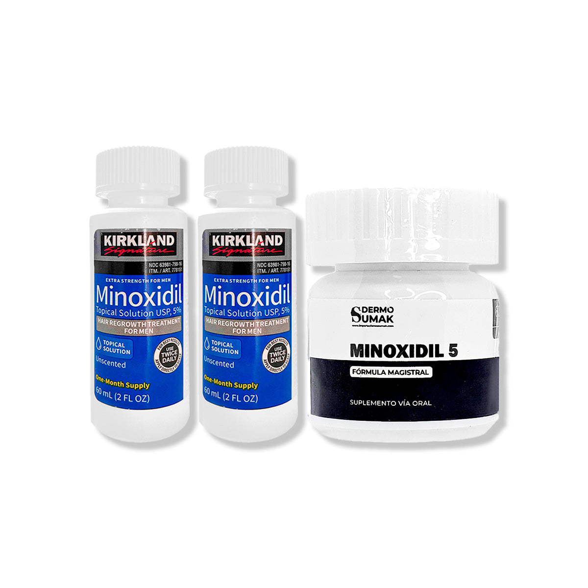 2 Minoxidil Líquido Kirkland + MINOXIDIL 5MG 60 CÁPSULAS