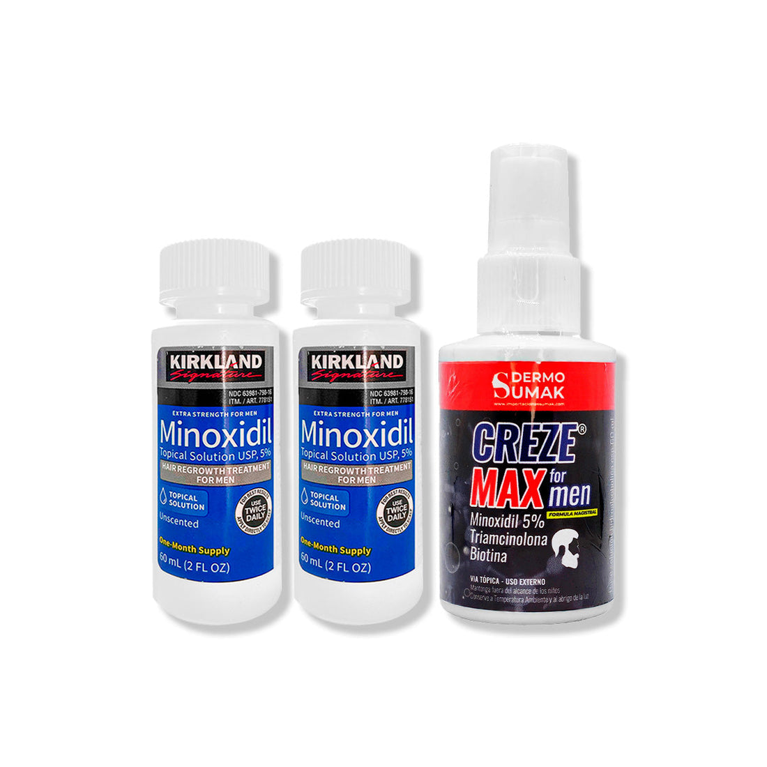 2 Minoxidil Líquido Kirkland + LOCIÓN CREZE MAX FORMEN 60ML