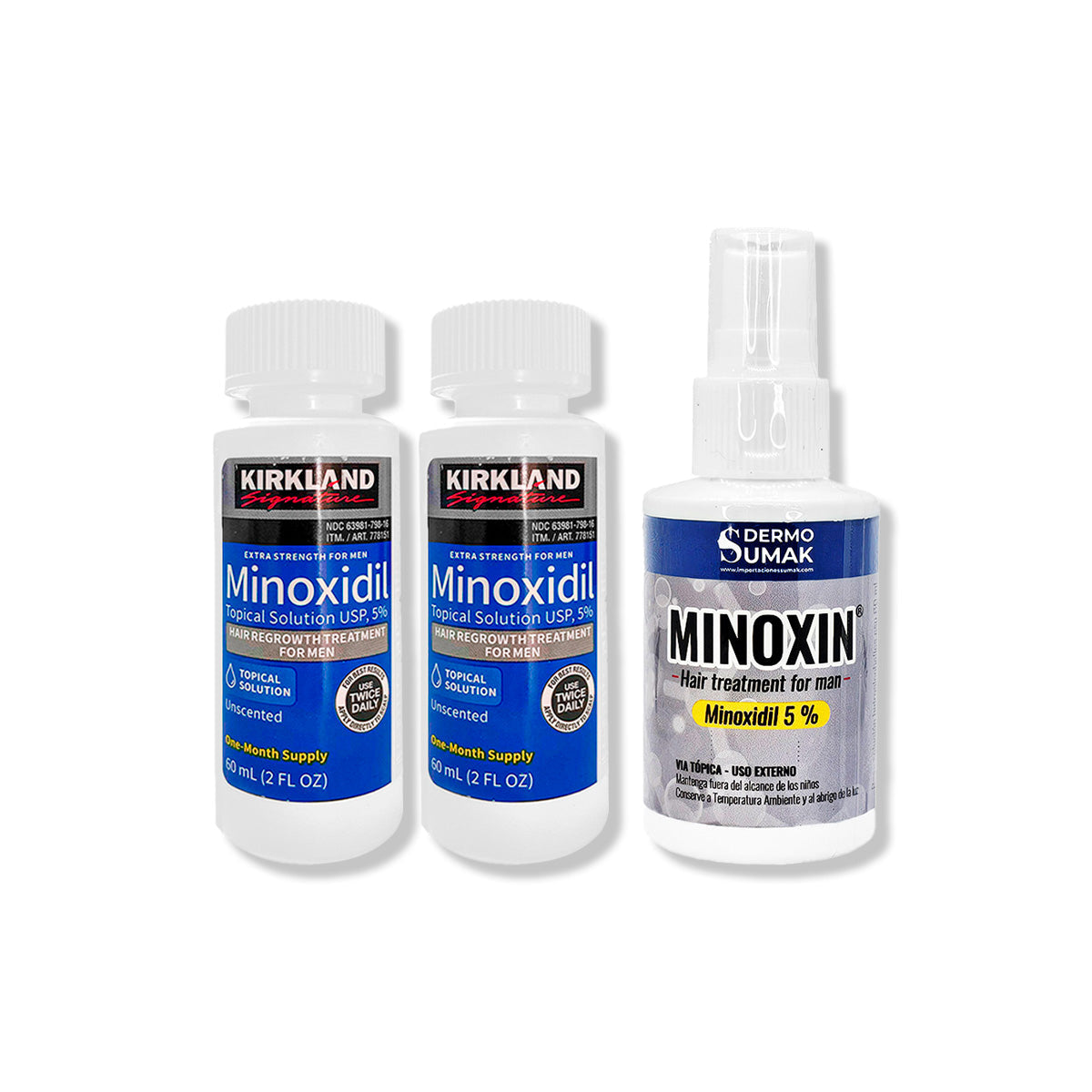 2 Minoxidil Líquido Kirkland + LOCIÓN MINOXIN 60ML