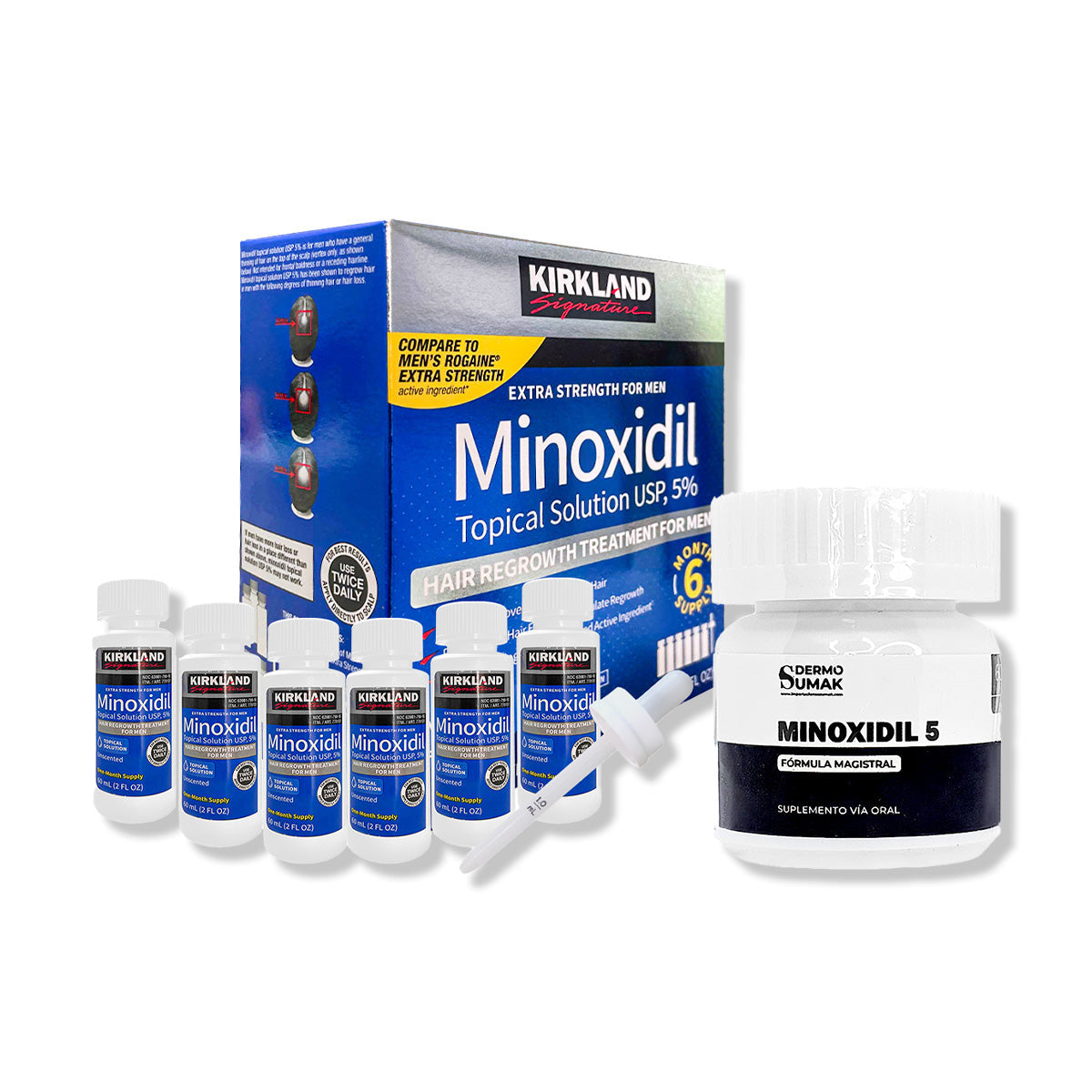 6 Minoxidil Líquido Kirkland + MINOXIDIL 5MG 60 CÁPSULAS