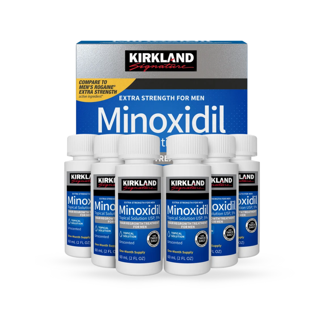 6 Minoxidil Líquido Kirkland + SHAMPOO SIN SAL ANTICAÍDA 250ML