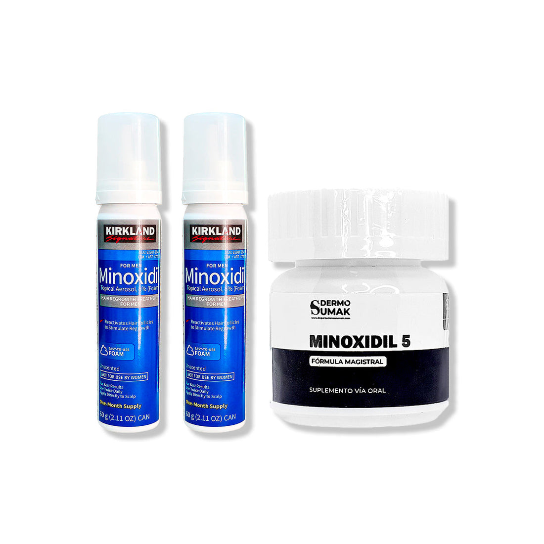 2 Minoxidil Espuma Kirkland + MINOXIDIL 5MG 60 CÁPSULAS