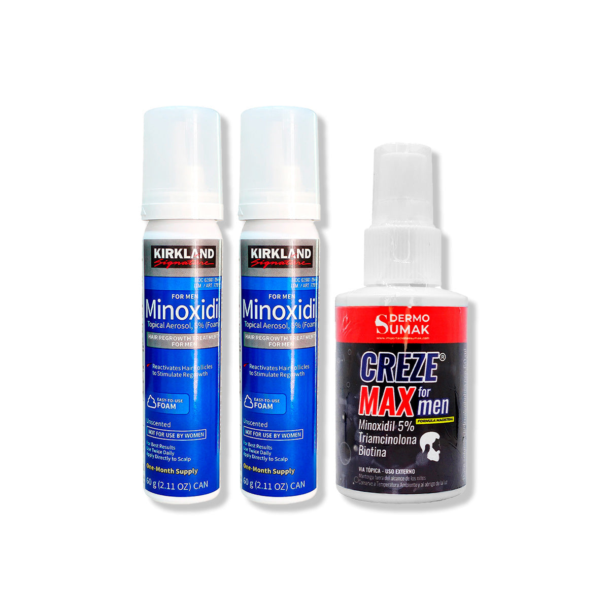 2 Minoxidil Espuma Kirkland + LOCIÓN CREZE MAX FORMEN 60ML