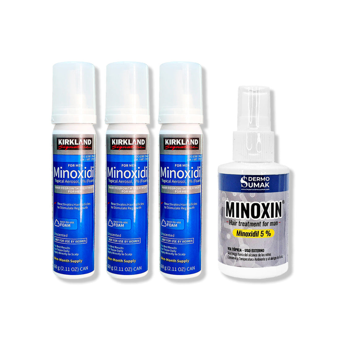 3 Minoxidil Espuma Kirkland + LOCIÓN MINOXIN 60ML