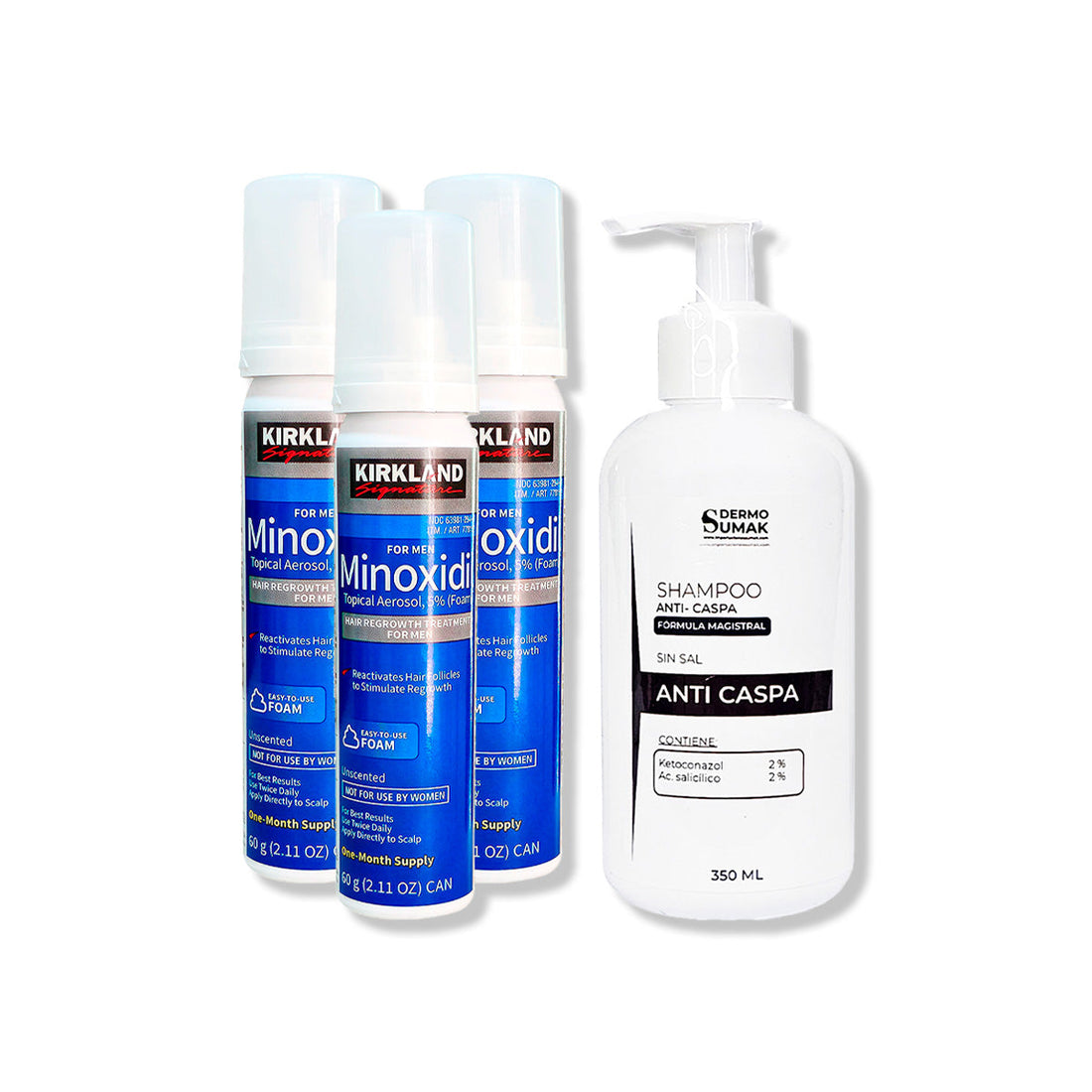 3 Minoxidil Espuma Kirkland + SHAMPOO SIN SAL ANTICAÍDA 250ML