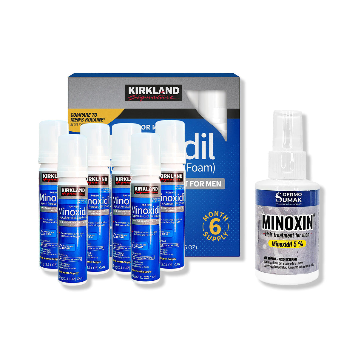 6 Minoxidil Espuma Kirkland + LOCIÓN MINOXIN 60ML