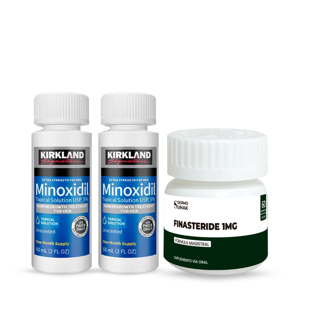2 Minoxidil Líquido Kirkland + Finasteride 1mg x 60 Cápsulas