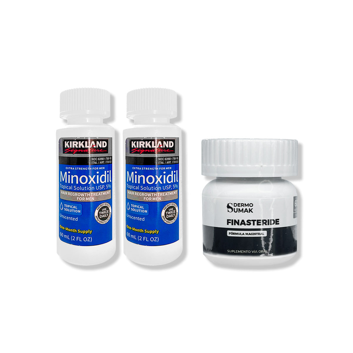 2 Minoxidil Líquido Kirkland + Finasteride 1mg x 60 Cápsulas