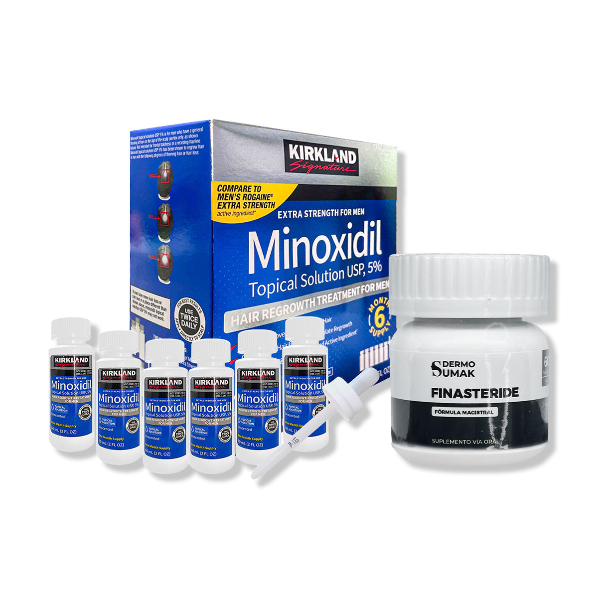 6 Minoxidil Líquido Kirkland + Finasteride 1mg x 60 Cápsulas