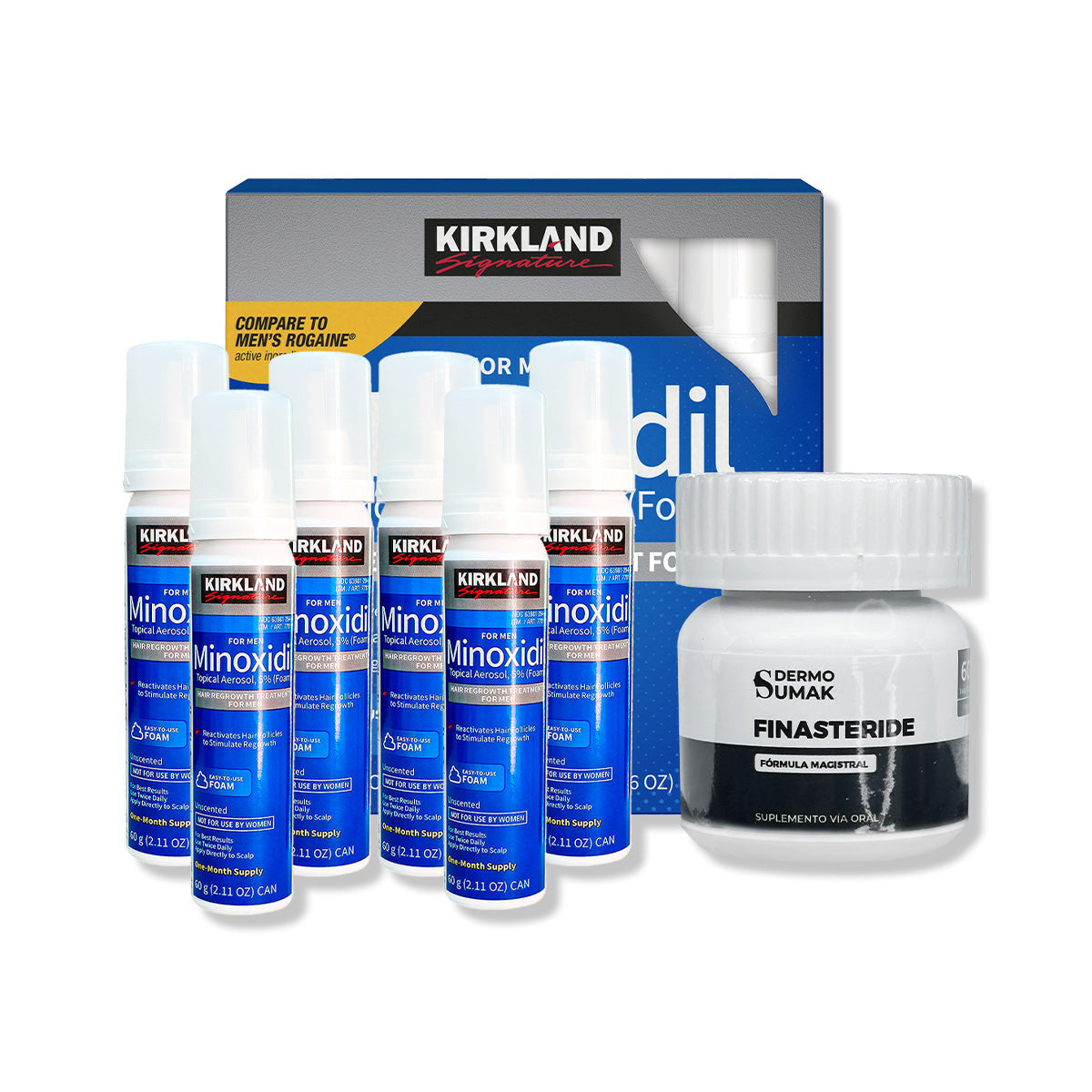 6 Minoxidil Espuma Kirkland + Finasteride 1mg x 60 Cápsulas