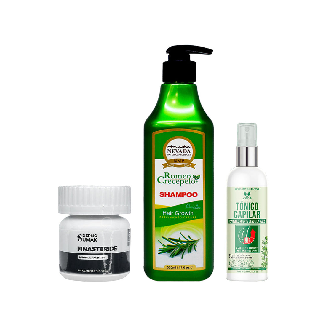 Cápsulas Finasteride 1mg + SHAMPOO ROMERO 520ML + TÓNICO CAPILAR