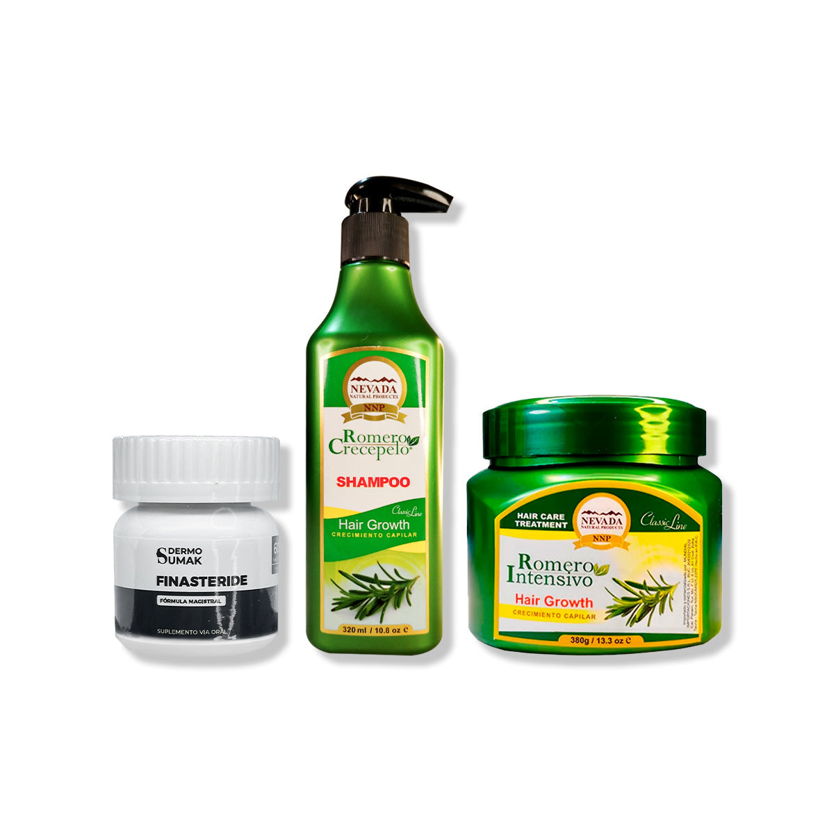 Cápsulas Finasteride 1mg + SHAMPOO ROMERO 320ML + CREMA DE CRECIMIENTO