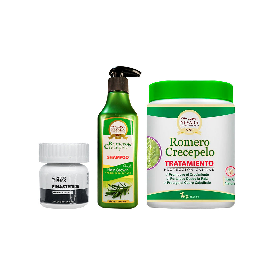 Cápsulas Finasteride 1mg + SHAMPOO ROMERO 320ML + TRATAMIENTO CAPILAR