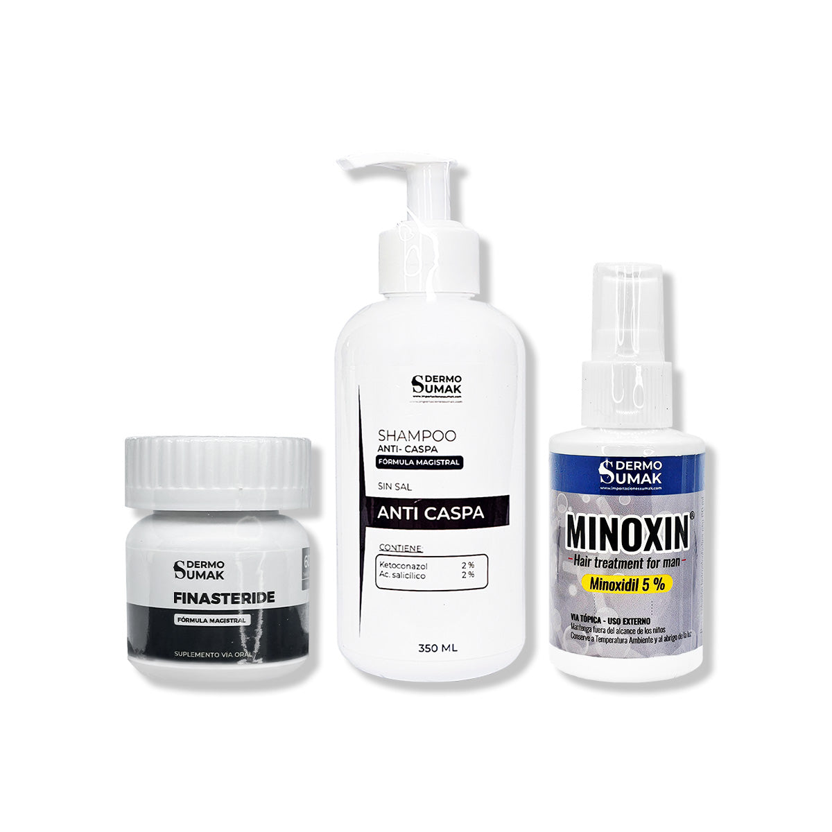 Cápsulas Finasteride 1mg + SHAMPOO ANTICASPA 350ML + LOCIÓN MINOXIN