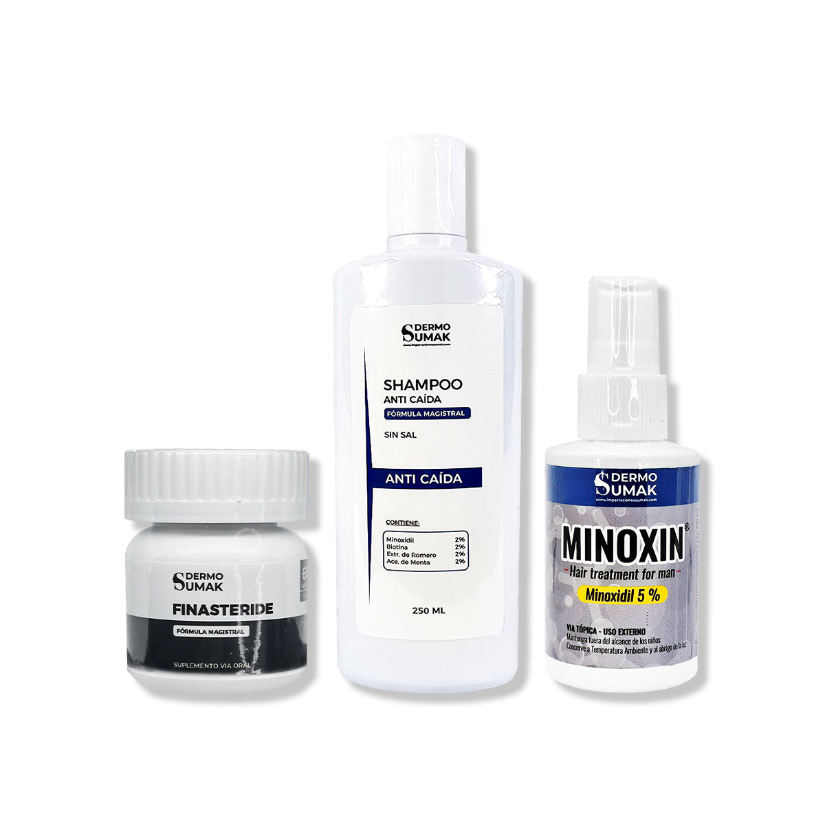 Cápsulas Finasteride 1mg + SHAMPOO ANTICAÍDA 250ML + LOCIÓN MINOXIN