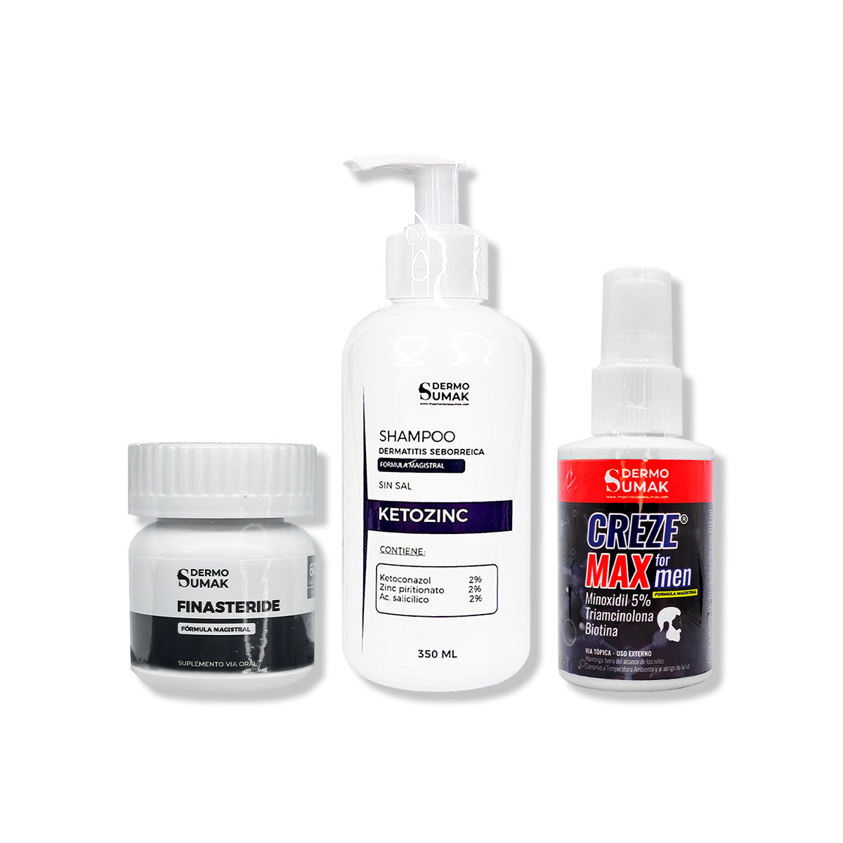 Cápsulas Finasteride 1mg + SHAMPOO KETOZINC 350ML + CREZE MAX FORMEN