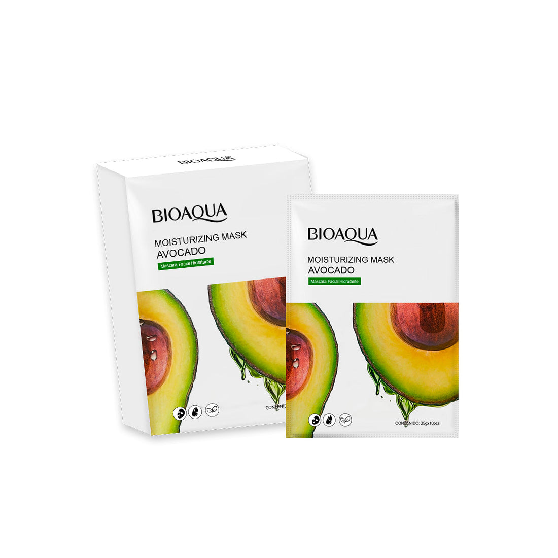 BIOAQUA Mascarilla Facial Hidratante de Aguacate – Paquete x10 (25g c/u)