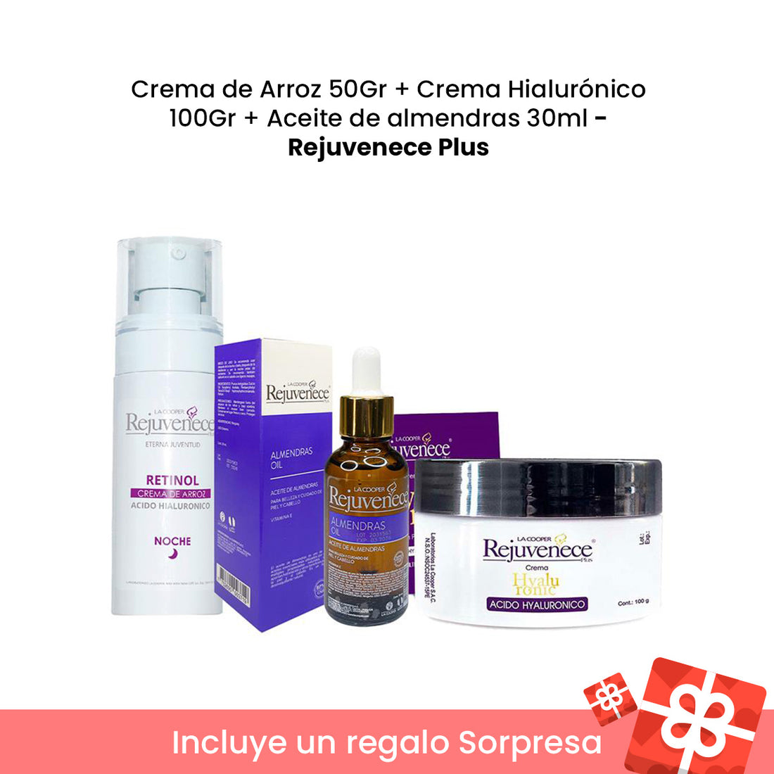 Rejuvenece Plus Crema de Arroz 50Gr + Crema Hyalurónic 100Gr + Aceite de almendras 30ml