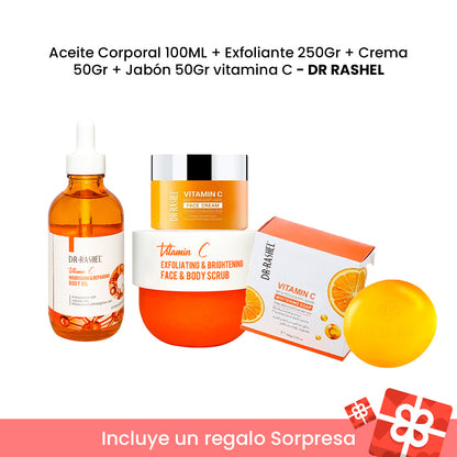 Aceite Corporal 100ML + Exfoliante 250Gr + Crema 50Gr + Jabón 50Gr vitamina C