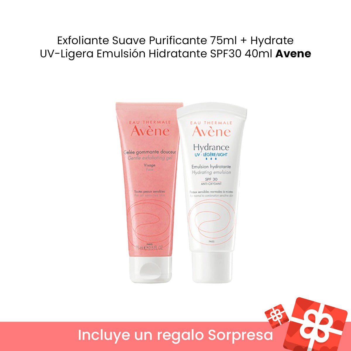 Exfoliante Suave Purificante 75ml + Hydrate UV-Ligera Emulsión Hidratante SPF30 Avene 40ml  + REGALO SORPRESA