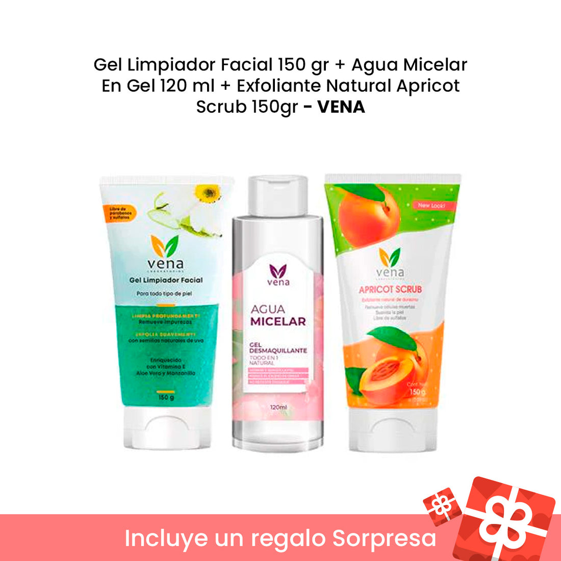Gel Limpiador Facial 150 gr|Agua Micelar En Gel Vena 120 ml|Exfoliante Natural Apricot Scrub 150gr