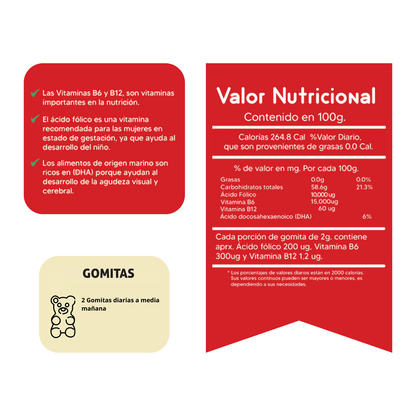 Gomitas con DHA Ácido Fólico Vit. B6, B12 Colina Sottcor 130 Gomitas + REGALO PORTA GOMITAS