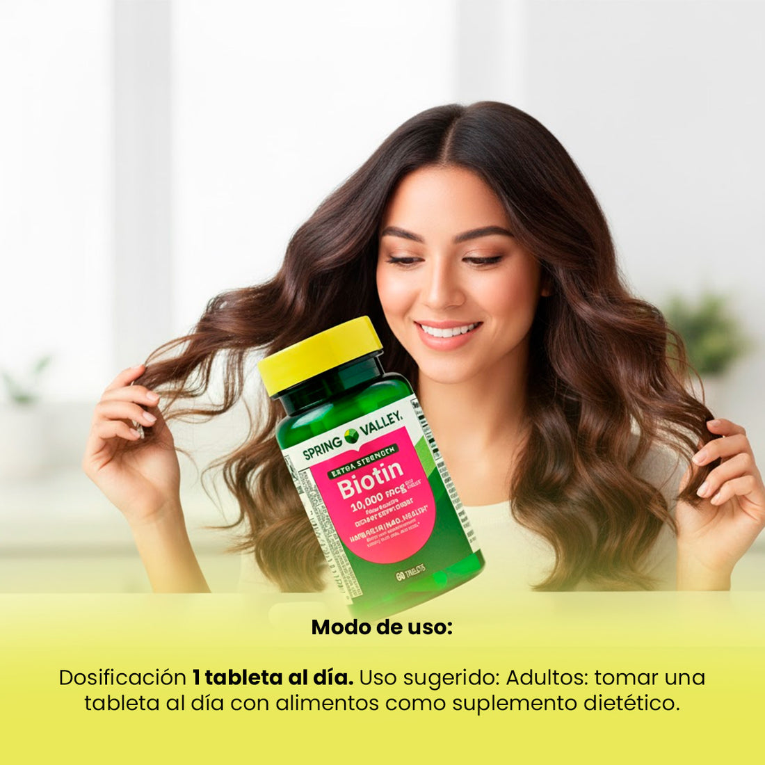 Spring Valley Suplemento de Biotina – Cabello, Piel y Uñas – 10,000 mcg 60 cápsulas