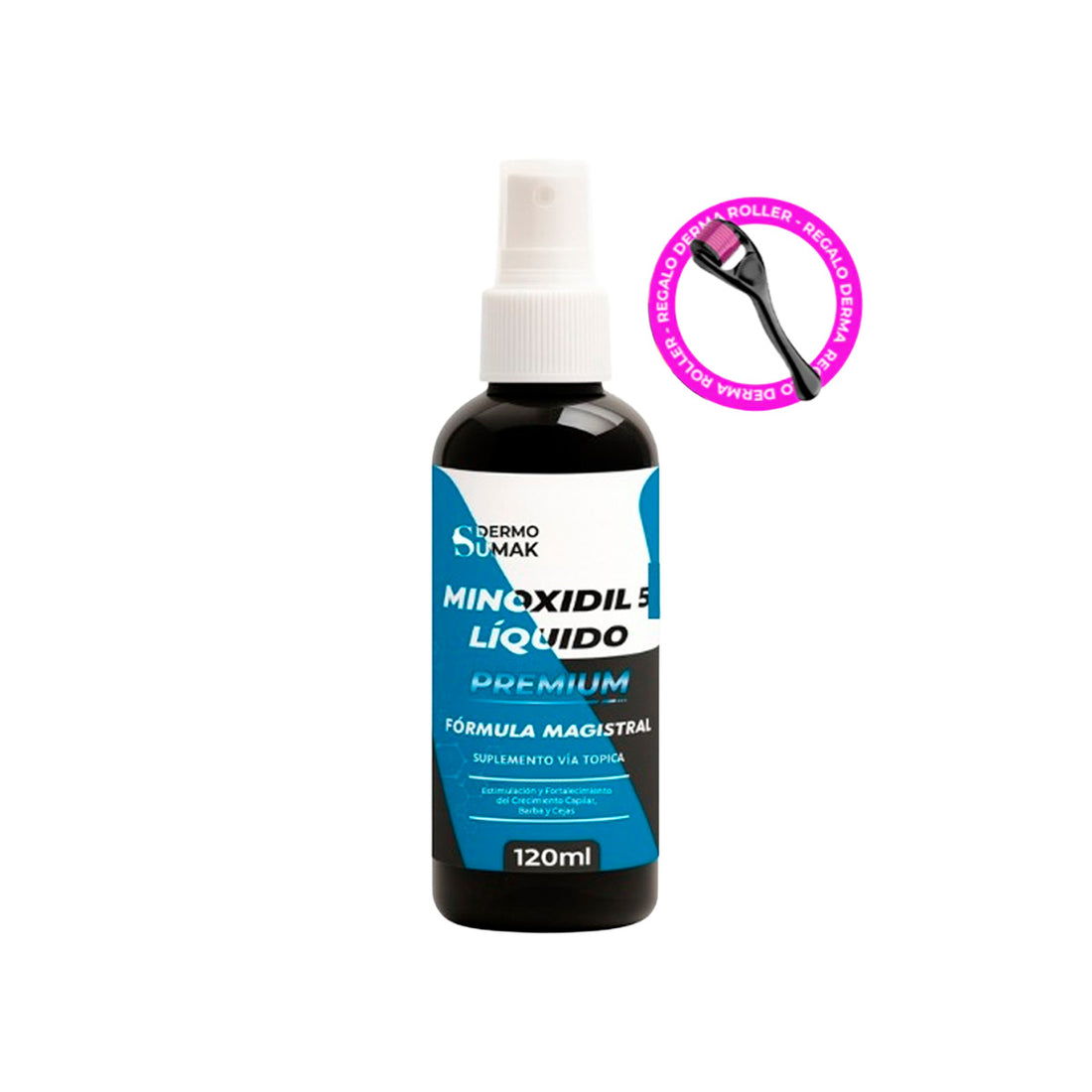 LOCION MINOXIDIL PREMIUN 5%  LIQUIDO 120ML - DERMO SUMAK + Regalo Dermo Roller