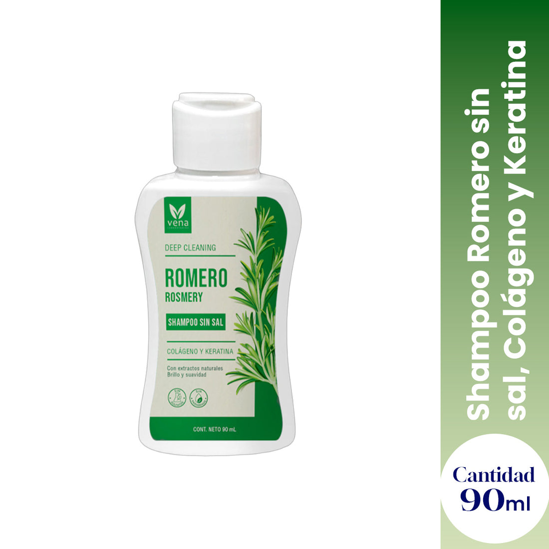 VENA – SHAMPOO ROMERO SIN SAL – HIDRATACIÓN Y BRILLO NATURAL – 90ML