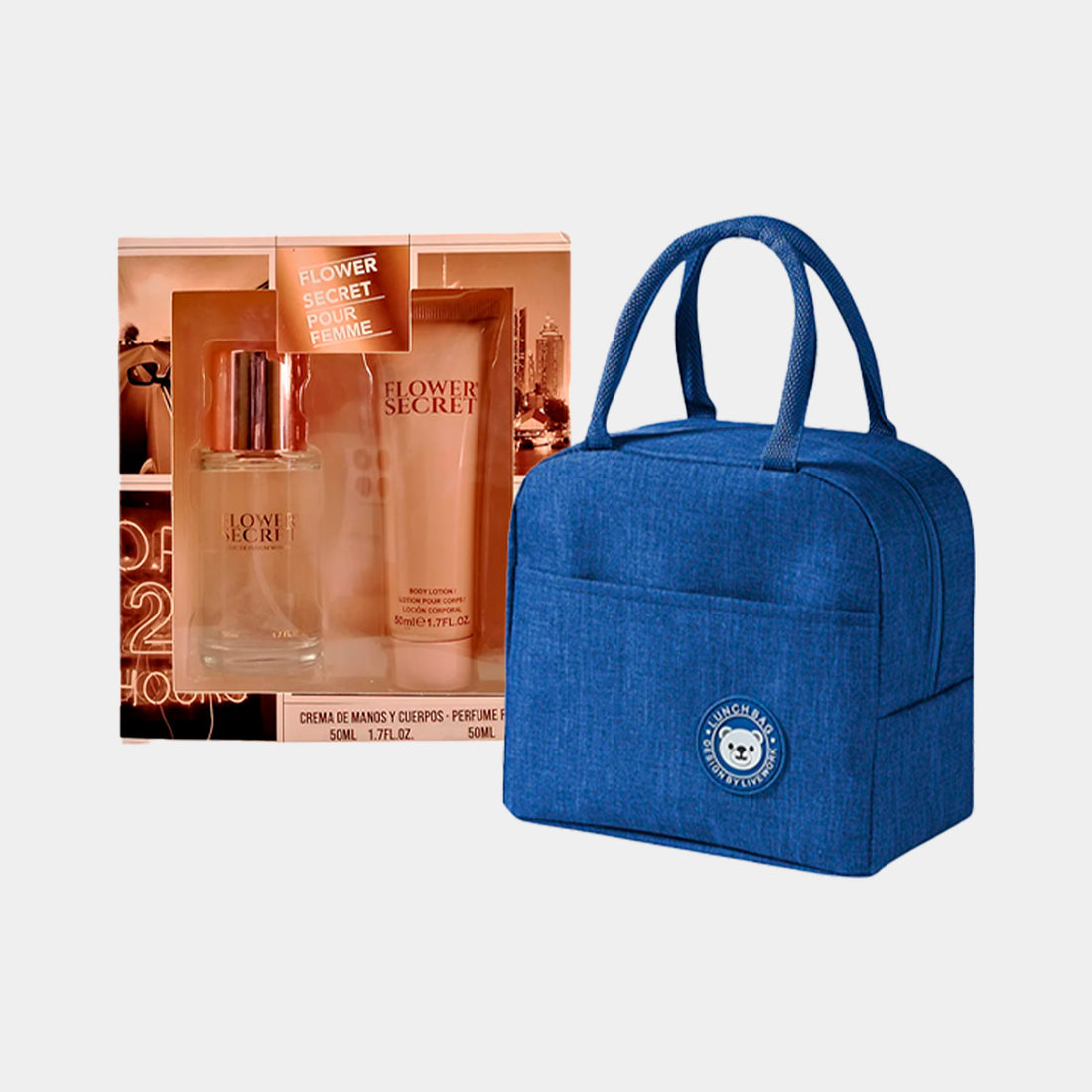Perfume For Women 50ML + Crema De Mano Y Cuerpo 50ML Flower Secret COD1146 - Lonchera Térmica Bolsa de Almuerzo Impermeable + REGALO SORPRESA