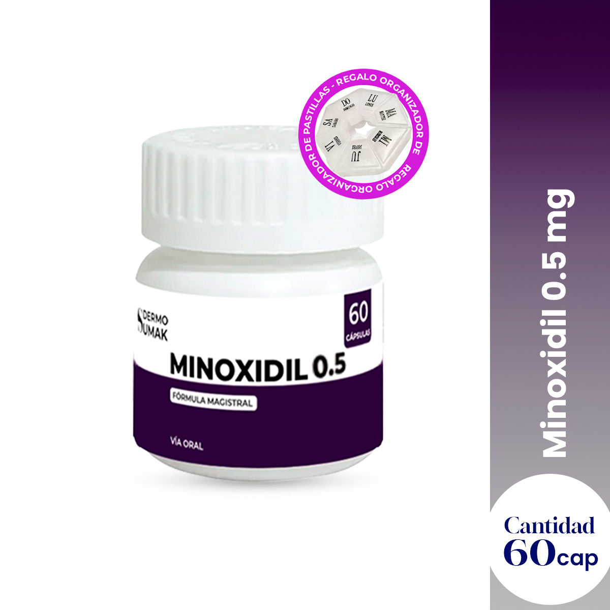 Minoxidil 0.5 Mg - 60 Capsulas Dermo Sumak + REGALO PASTILLERO