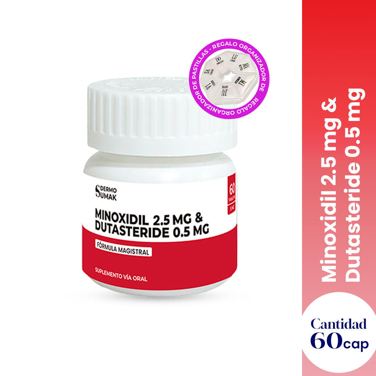 CYBER! Minoxidil 2.5 mg &amp; Dutasteride 0,5 mg x 60 caps - Dermo Sumak + REGALO PASTILLERO