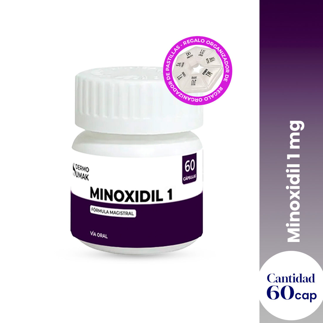 Minoxidil 1 Mg 60 Capsulas Dermo Sumak + REGALO PASTILLERO