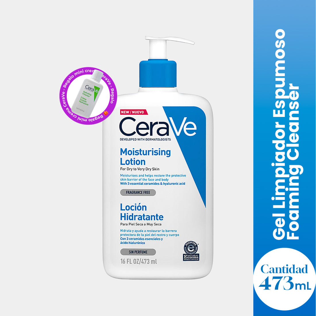 CeraVe Loción Hidratante 473 ml + REGALO HYDRATING CLEANSER 20ML