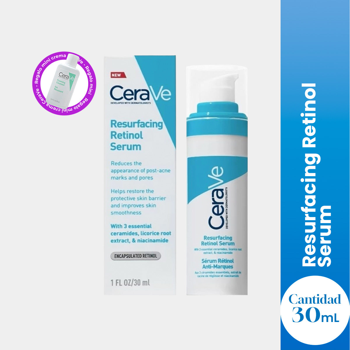 Resurfacing face serum con retinol y niacinamida - Cerave 30 Ml + REGALO REGALO FOAMING CLEANSER 20ML
